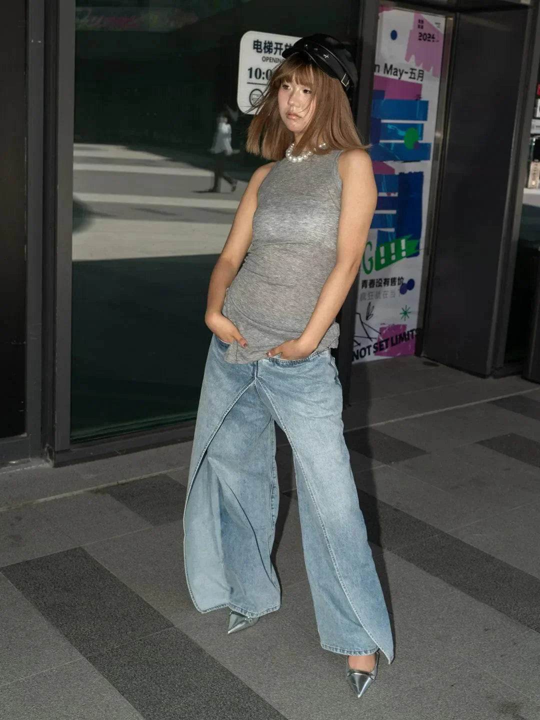 Women’s TWOTWINSTYLE Spliced Zipper Jeans – Stylish & Unique - MODISH X 