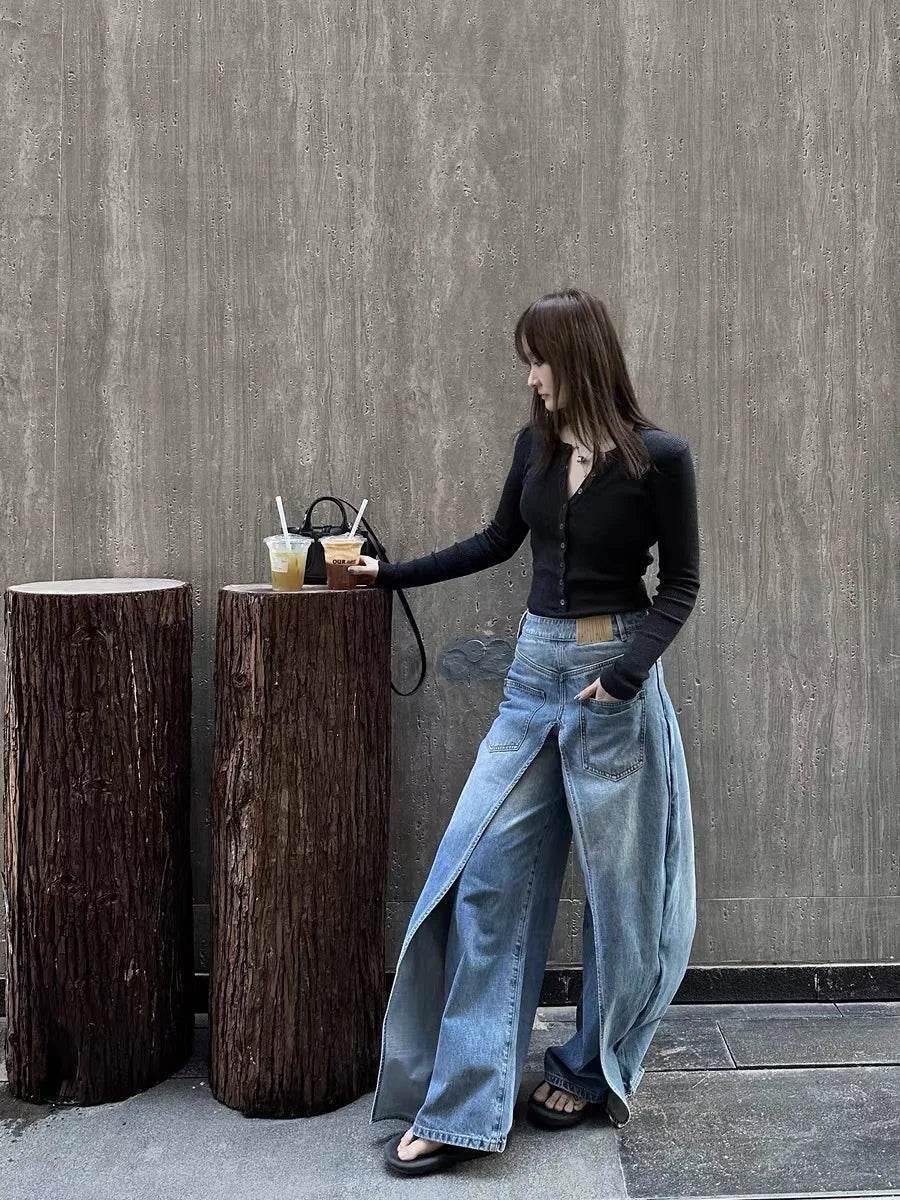 Women’s TWOTWINSTYLE Spliced Zipper Jeans – Stylish & Unique - MODISH X 