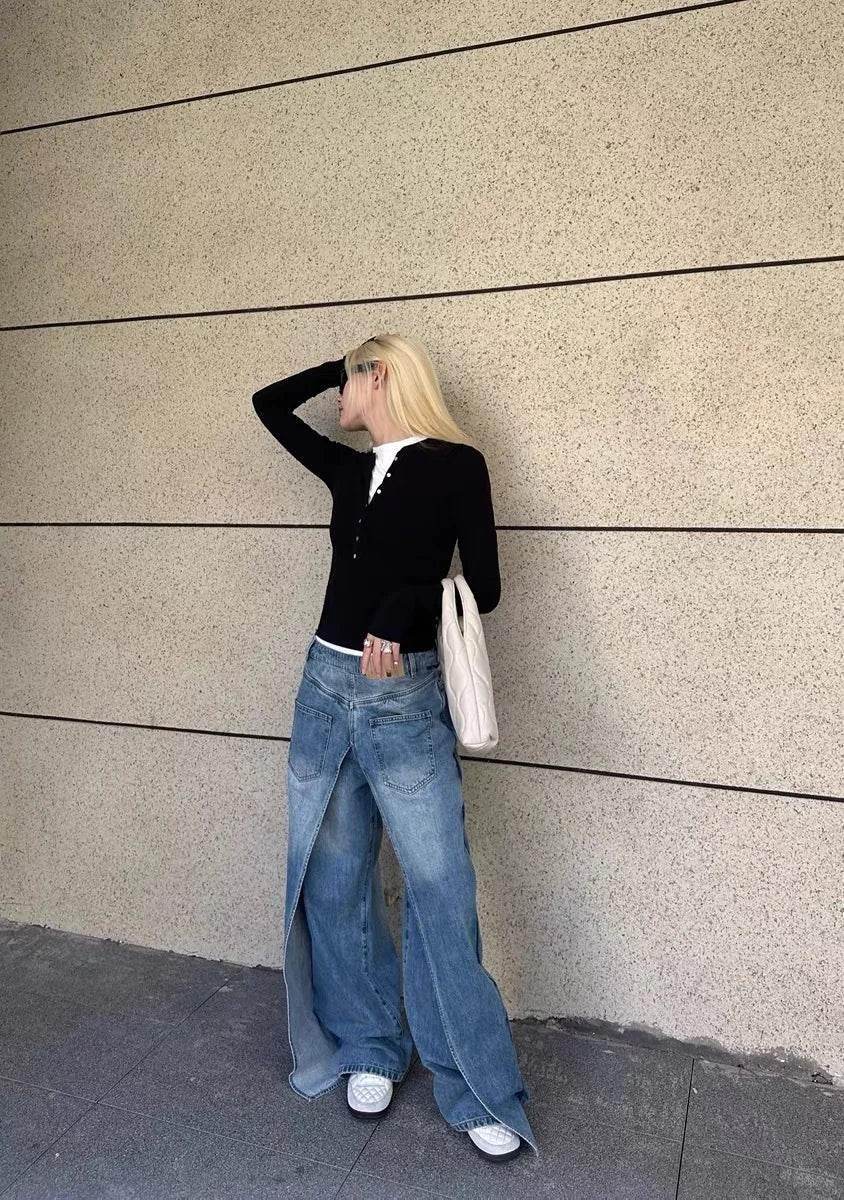 Women’s TWOTWINSTYLE Spliced Zipper Jeans – Stylish & Unique - MODISH X 