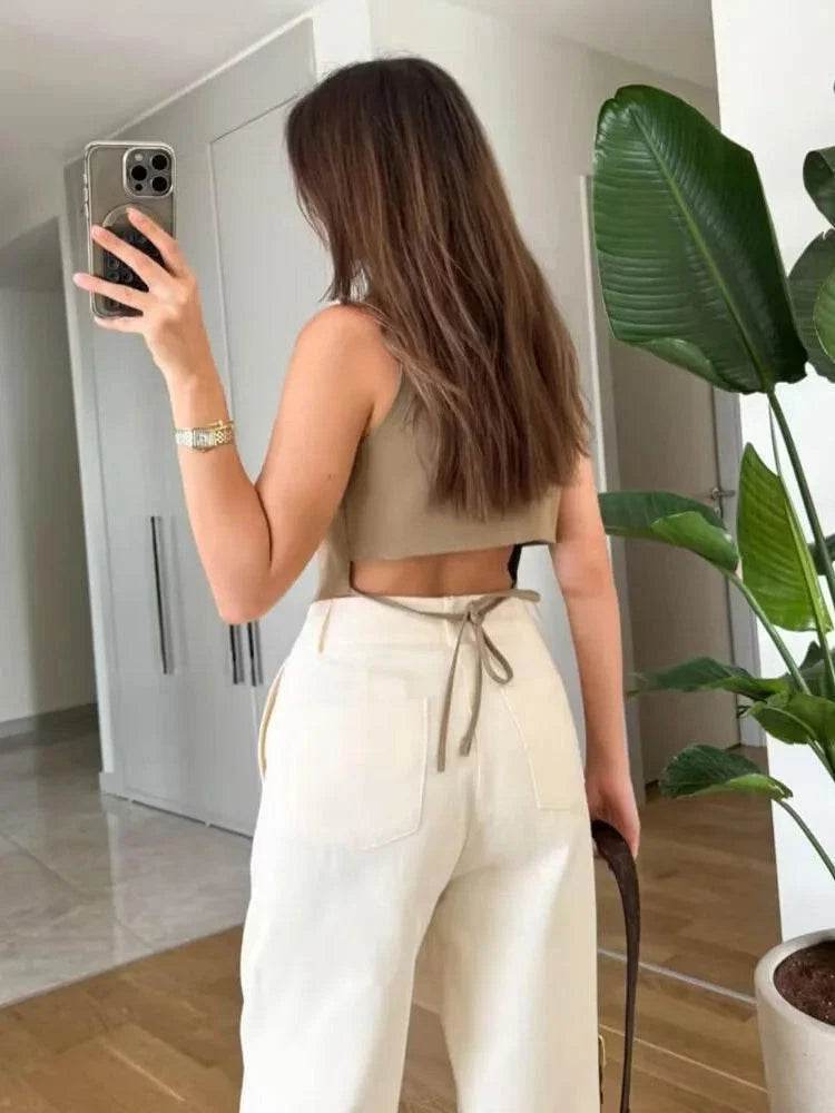 Women’s Summer Turndown Collar Lace-Up Vest – Chic & Comfy Fit - MODISH X 