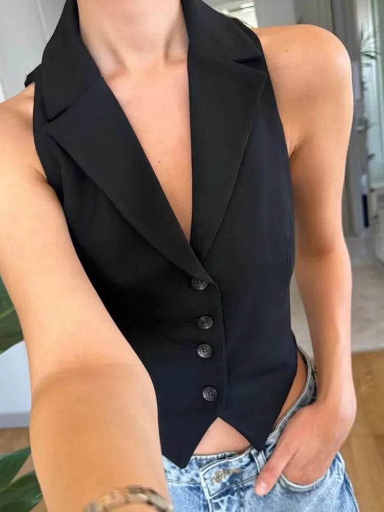 Women’s Summer Turndown Collar Lace-Up Vest – Chic & Comfy Fit - MODISH X 