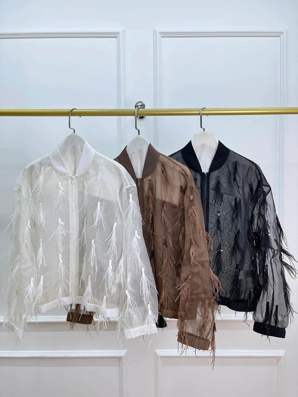 Women’s French Style 100% Silk Feather Jacket – Elegant Spring Look - MODISH X 