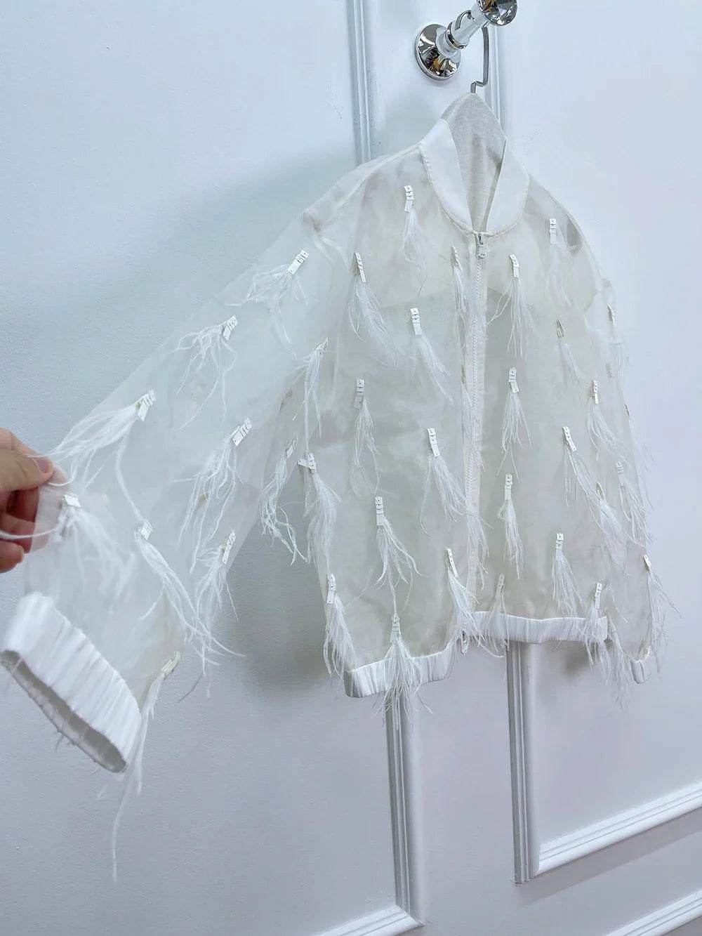 Women’s French Style 100% Silk Feather Jacket – Elegant Spring Look - MODISH X 