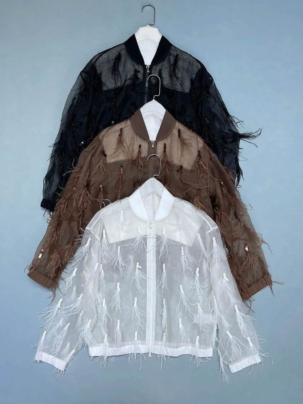 Women’s French Style 100% Silk Feather Jacket – Elegant Spring Look - MODISH X 