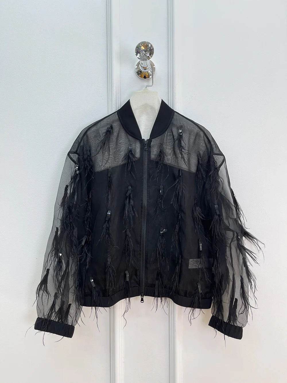 Women’s French Style 100% Silk Feather Jacket – Elegant Spring Look - MODISH X 