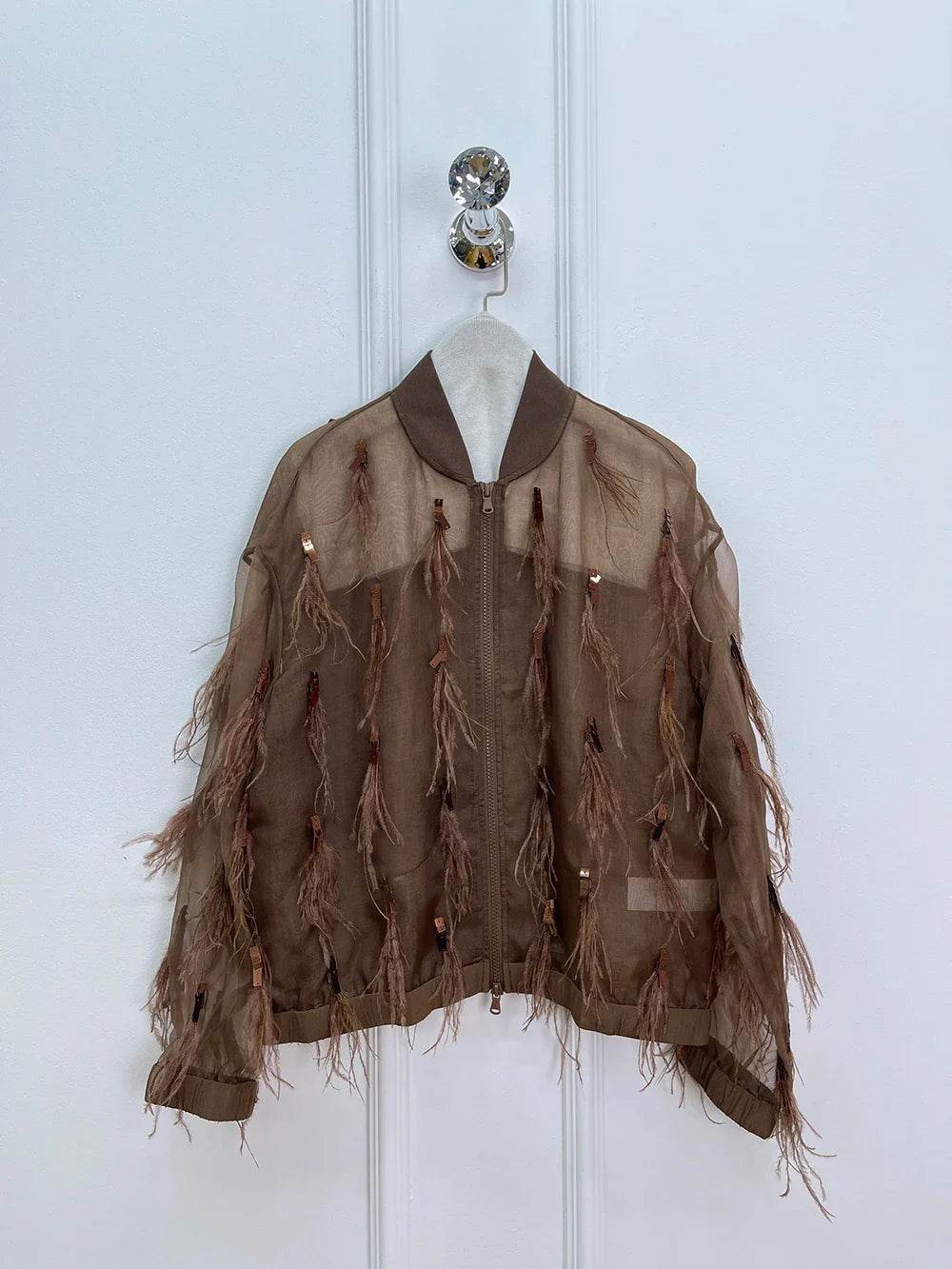 Women’s French Style 100% Silk Feather Jacket – Elegant Spring Look - MODISH X 