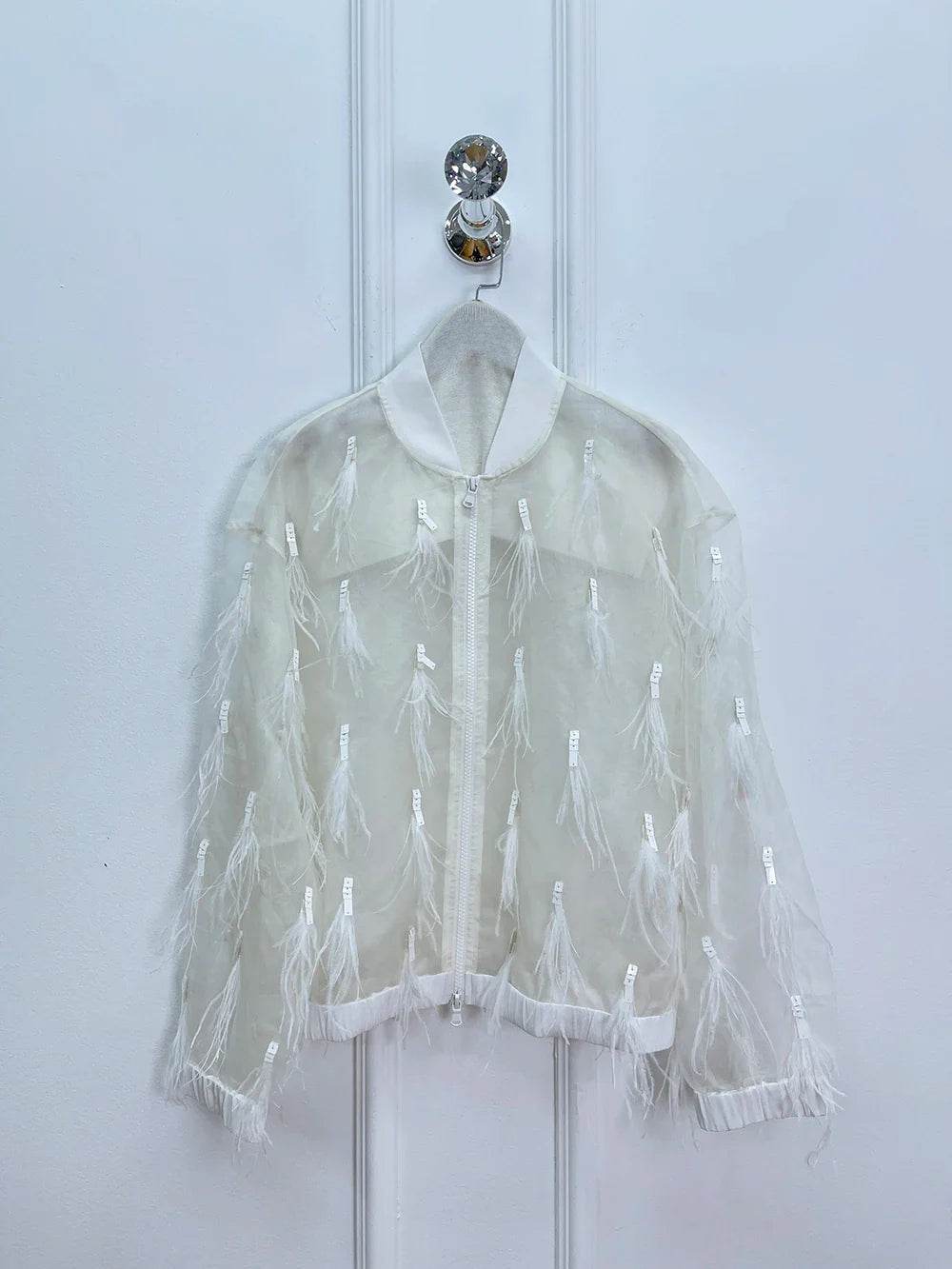 Women’s French Style 100% Silk Feather Jacket – Elegant Spring Look - MODISH X 