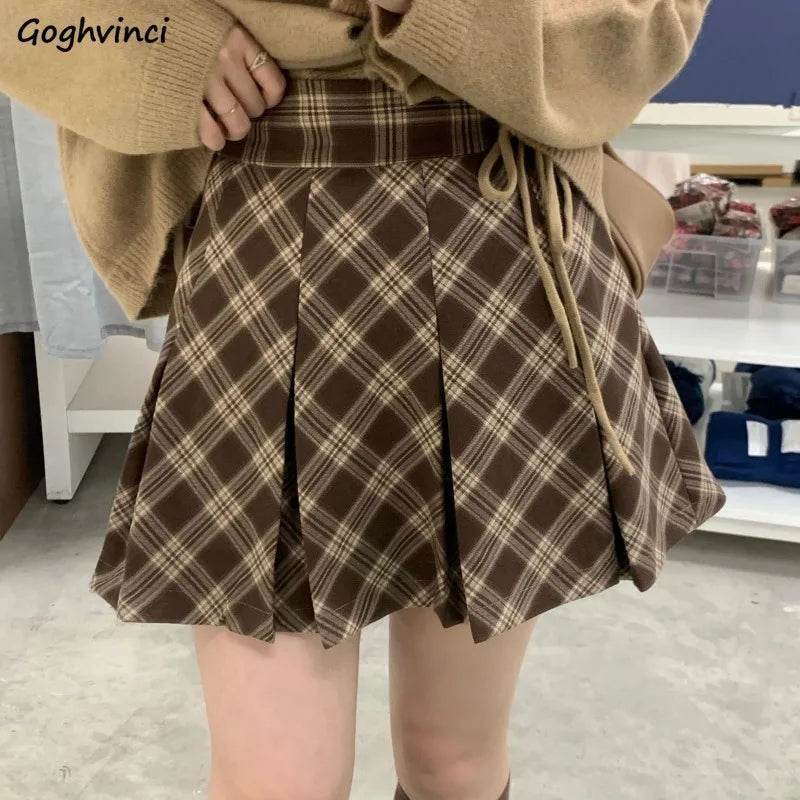 Women’s Plaid Brown High Waist Skirt – Preppy Summer Style - MODISH X 