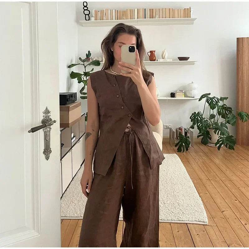 Women’s Elegant Asymmetric Vest & Pants Set – Stylish Summer Look - MODISH X 