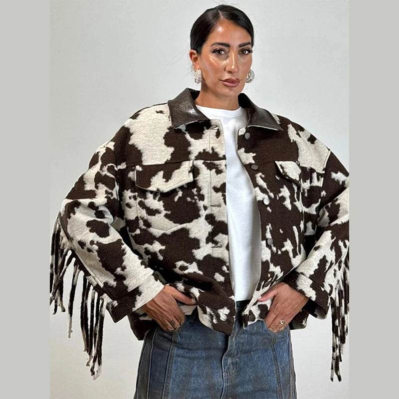 Women’s Chic Tassel Print Winter Coat – Warm, Stylish & Unique - MODISH X 