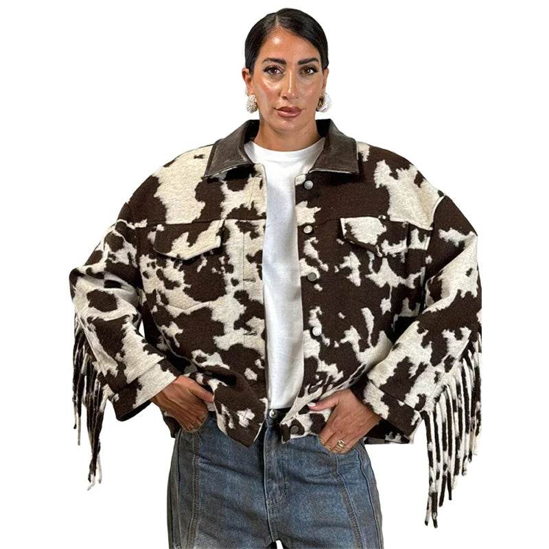 Women’s Chic Tassel Print Winter Coat – Warm, Stylish & Unique - MODISH X 