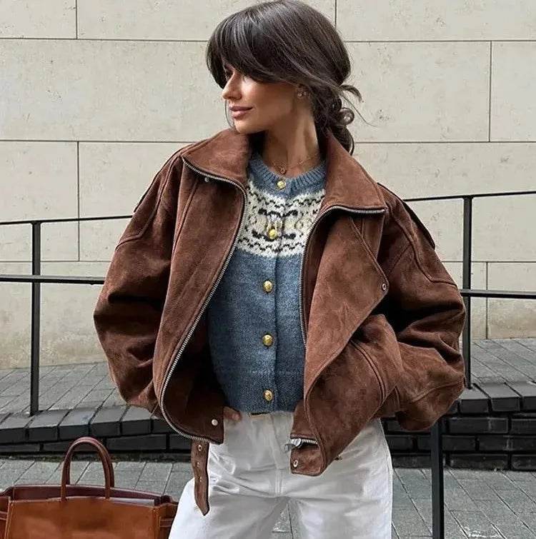 Women’s Vintage Suede-Look Jacket – Elegant, Soft & Stylish - MODISH X 