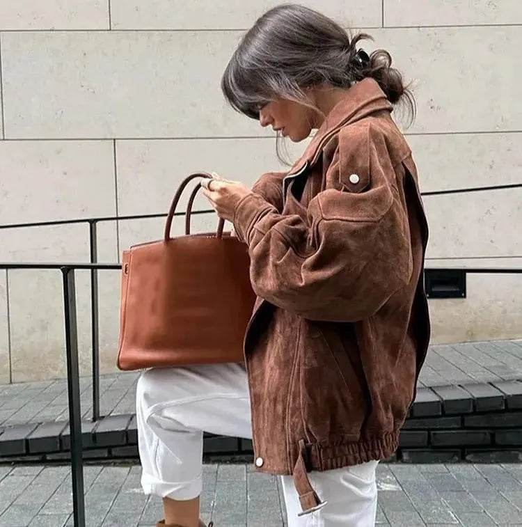 Women’s Vintage Suede-Look Jacket – Elegant, Soft & Stylish - MODISH X 