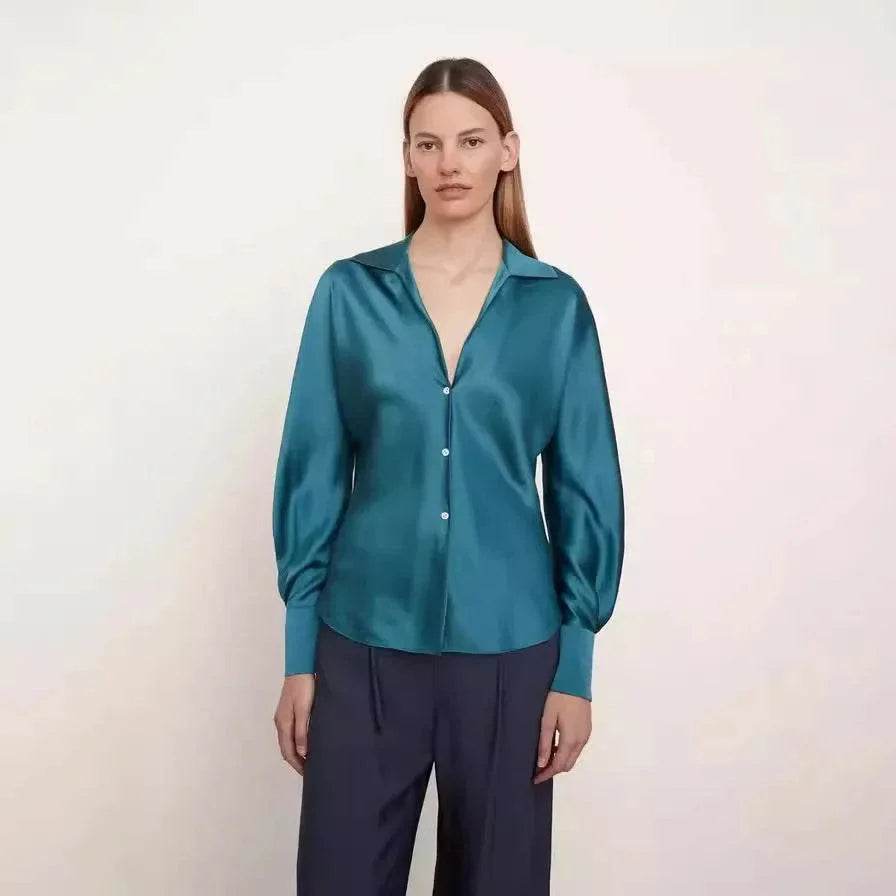 Women’s Nanfu True Silk V-Neck Shirt – Slimming Summer Fit - MODISH X 