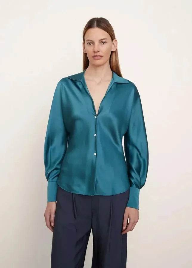Women’s Nanfu True Silk V-Neck Shirt – Slimming Summer Fit - MODISH X 