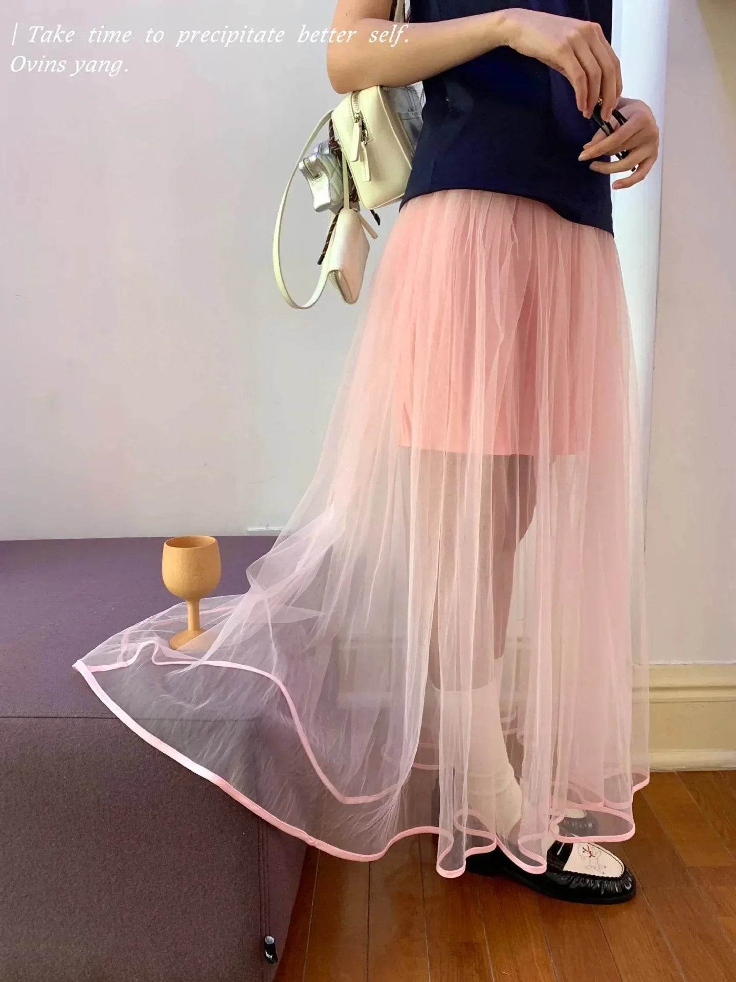Women’s Ovinsyang Tulle Midi Skirt – Elegant A-Line Summer Look - MODISH X 