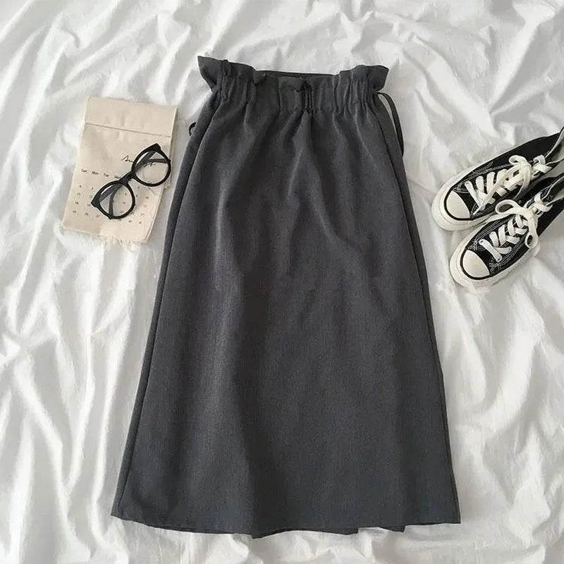 Women’s Korean A-Line Midi Skirt – High-Waist Lace-Up Design & Chic - MODISH X 