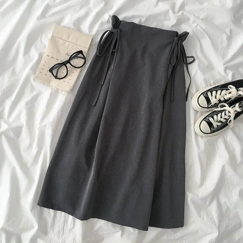 Women’s Korean A-Line Midi Skirt – High-Waist Lace-Up Design & Chic - MODISH X 
