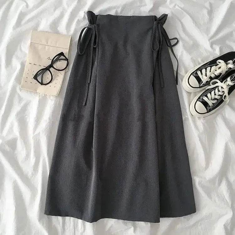 Women’s Korean A-Line Midi Skirt – High-Waist Lace-Up Design & Chic - MODISH X 