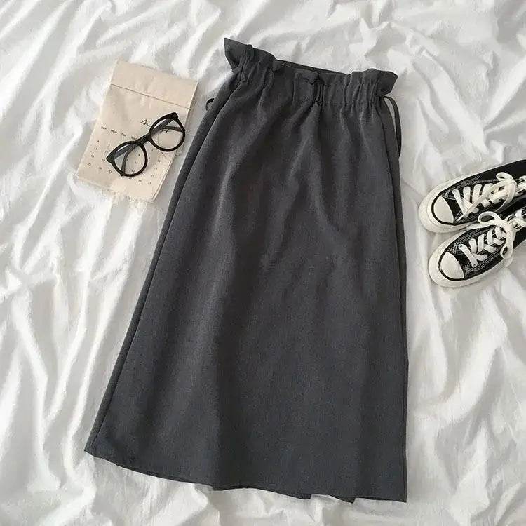 Women’s Korean A-Line Midi Skirt – High-Waist Lace-Up Design & Chic - MODISH X 
