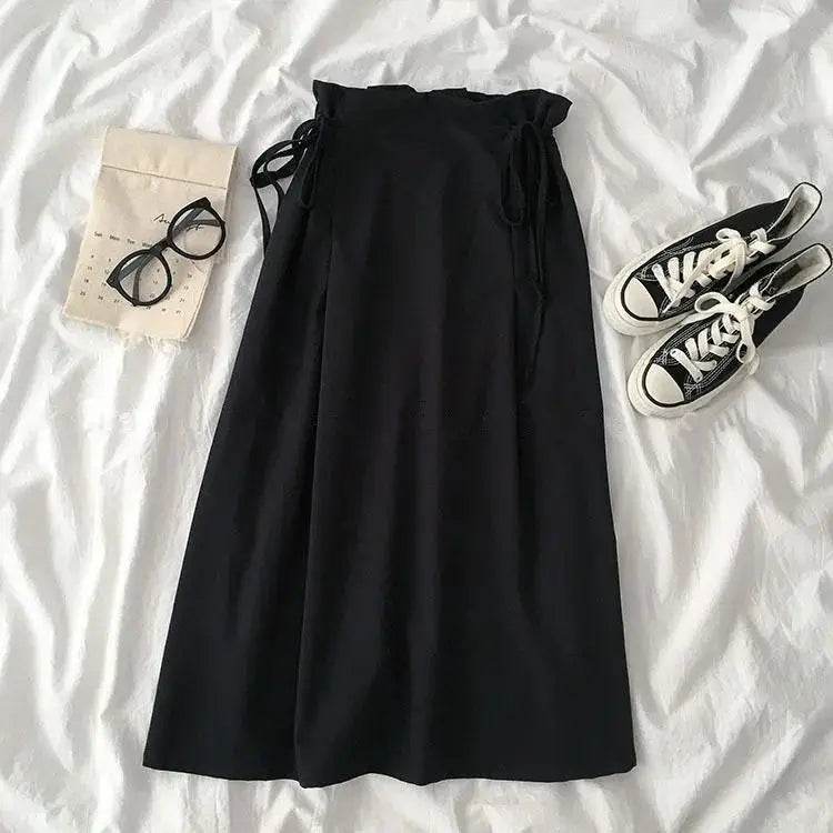 Women’s Korean A-Line Midi Skirt – High-Waist Lace-Up Design & Chic - MODISH X 