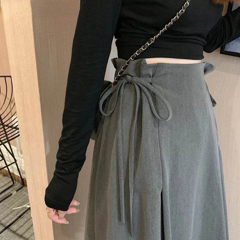 Women’s Korean A-Line Midi Skirt – High-Waist Lace-Up Design & Chic - MODISH X 