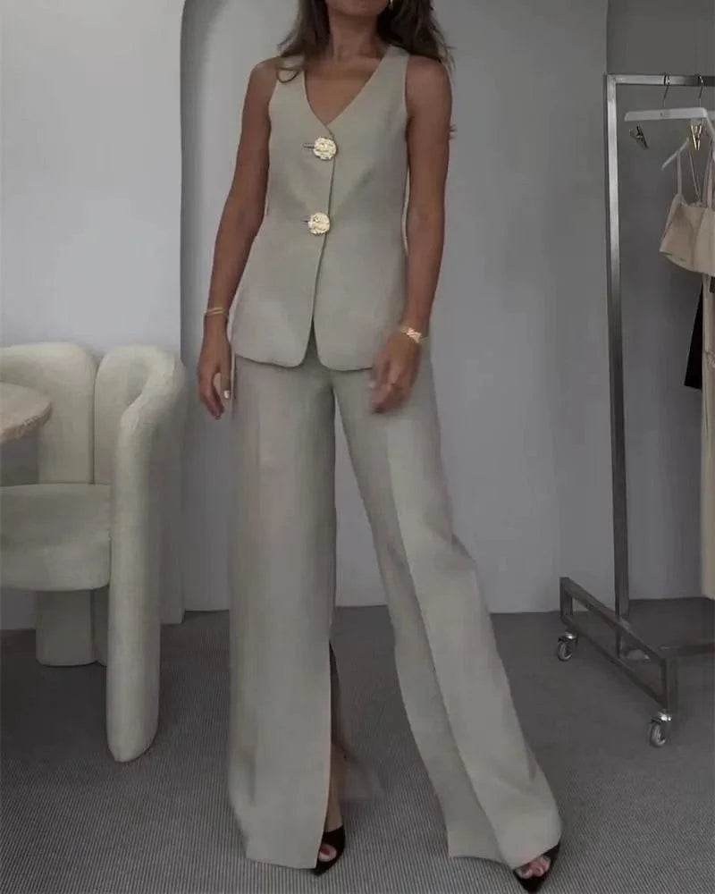 Women’s Summer Split-Leg Wide Pants Two-Piece Set – Stylish & Comfy - MODISH X 