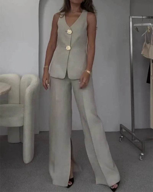 Women’s Summer Split-Leg Wide Pants Two-Piece Set – Stylish & Comfy - MODISH X 