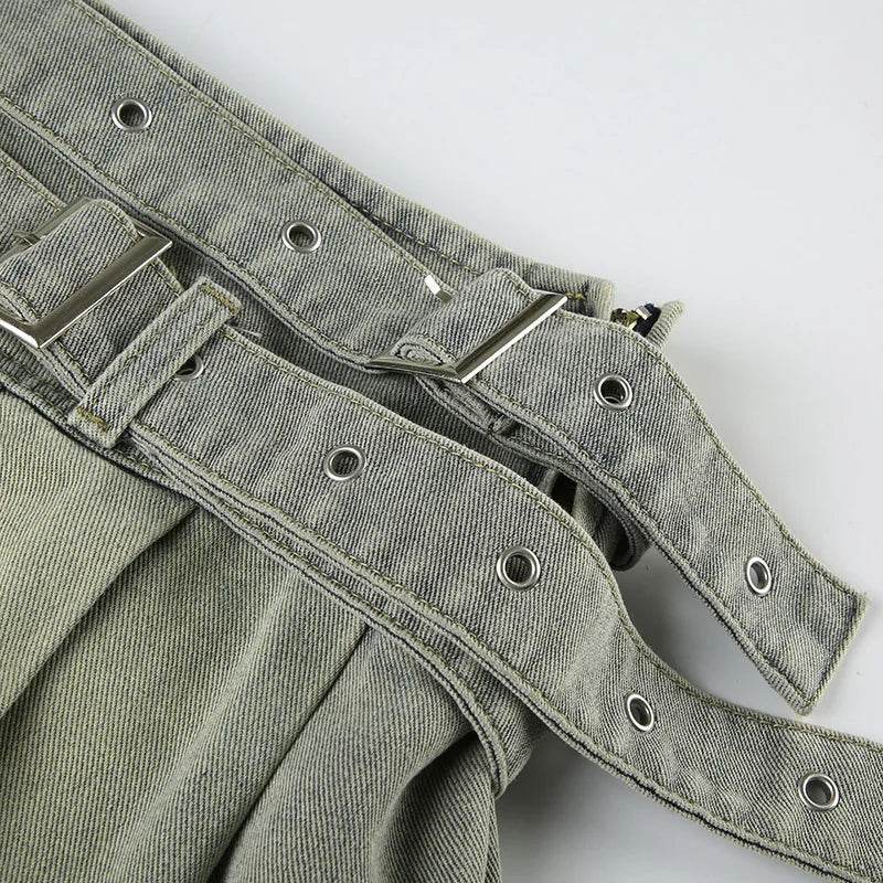 Women’s Vintage Low Waist Denim Skirt with Statement Belt – Chic Style - MODISH X 