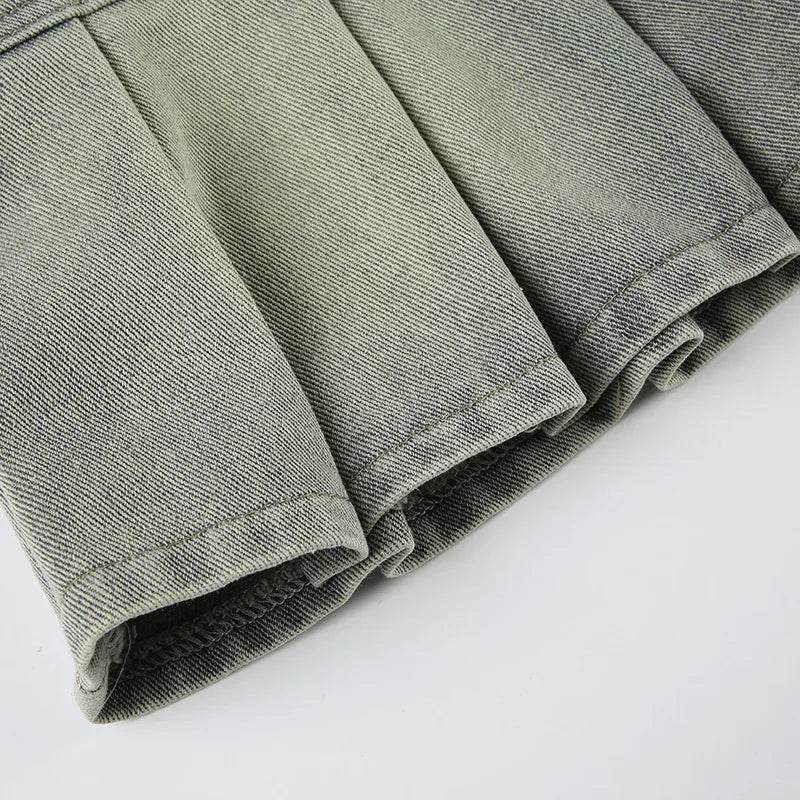 Women’s Vintage Low Waist Denim Skirt with Statement Belt – Chic Style - MODISH X 