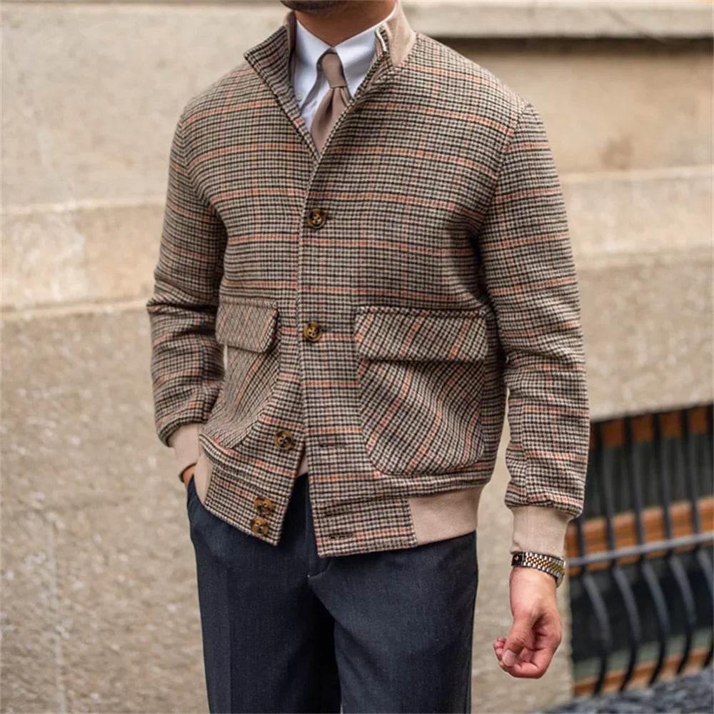 Men’s Cropped Tweed Bomber Jacket – A Stylish Slim-Fit Coat for Winters - MODISH X 