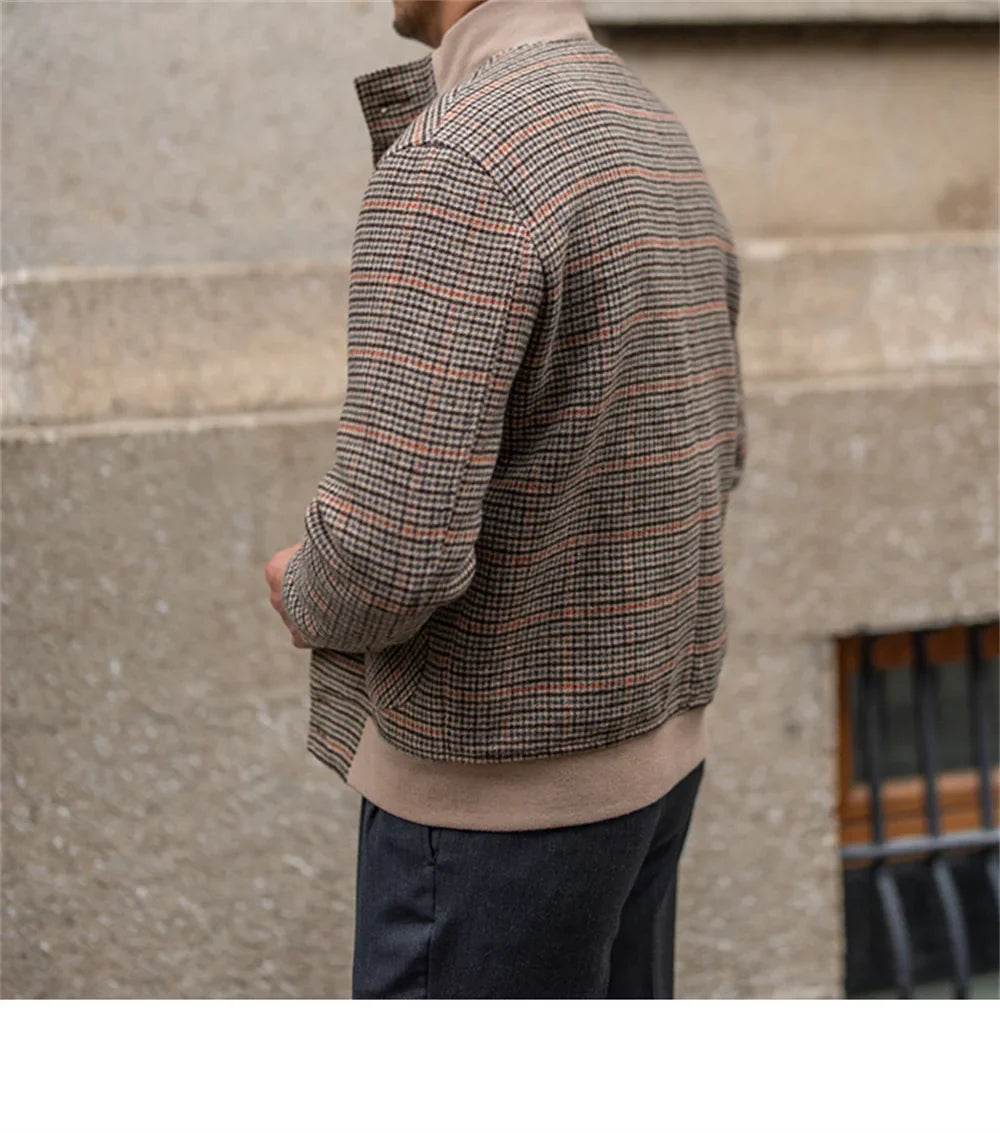 Men’s Cropped Tweed Bomber Jacket – A Stylish Slim-Fit Coat for Winters - MODISH X 