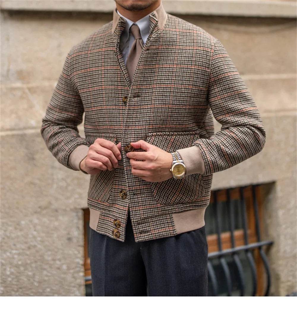 Men’s Cropped Tweed Bomber Jacket – A Stylish Slim-Fit Coat for Winters - MODISH X 