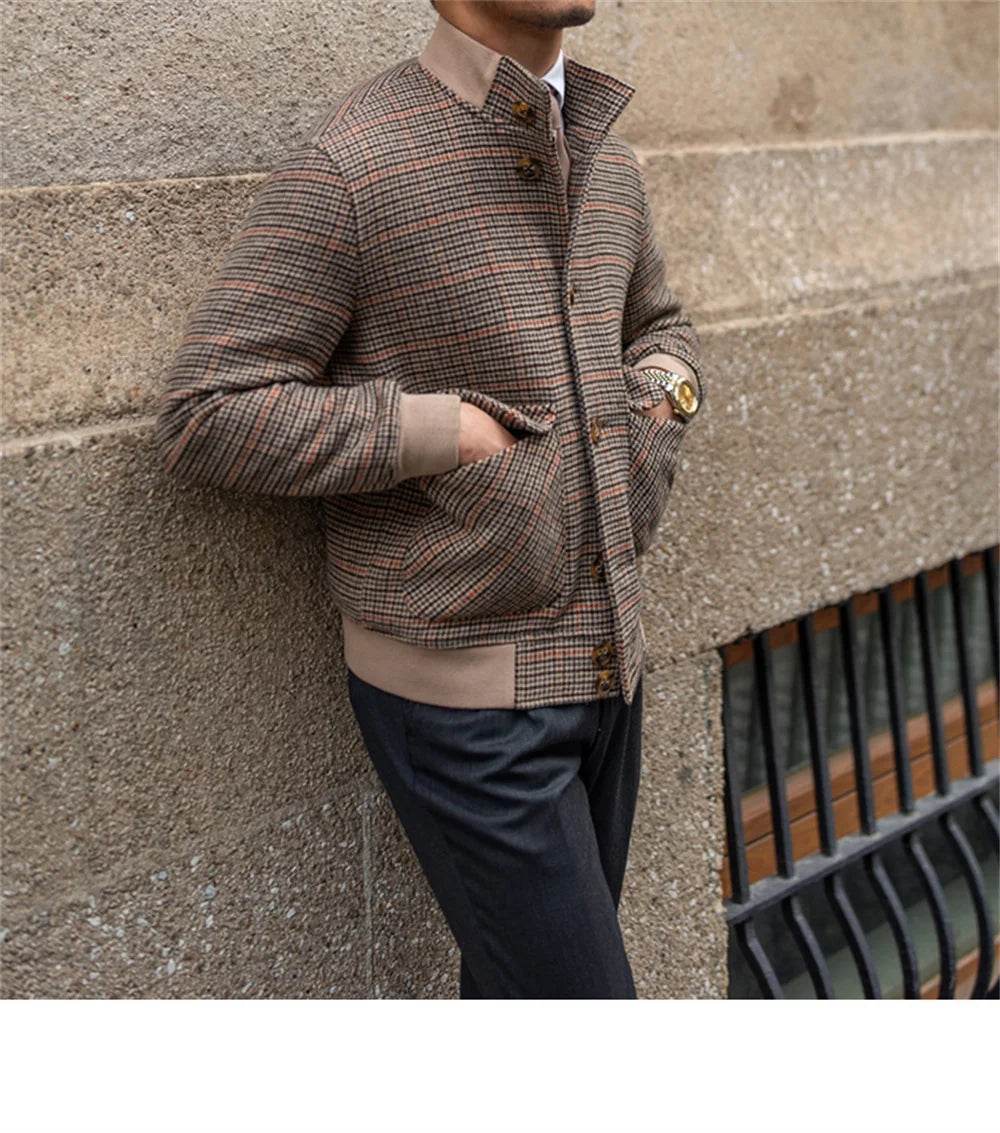 Men’s Cropped Tweed Bomber Jacket – A Stylish Slim-Fit Coat for Winters - MODISH X 