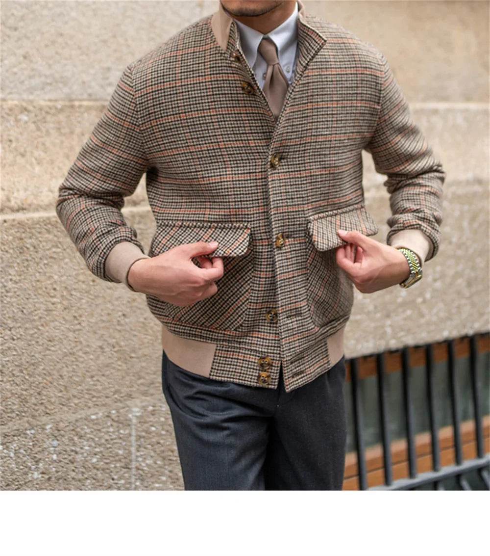 Men’s Cropped Tweed Bomber Jacket – A Stylish Slim-Fit Coat for Winters - MODISH X 