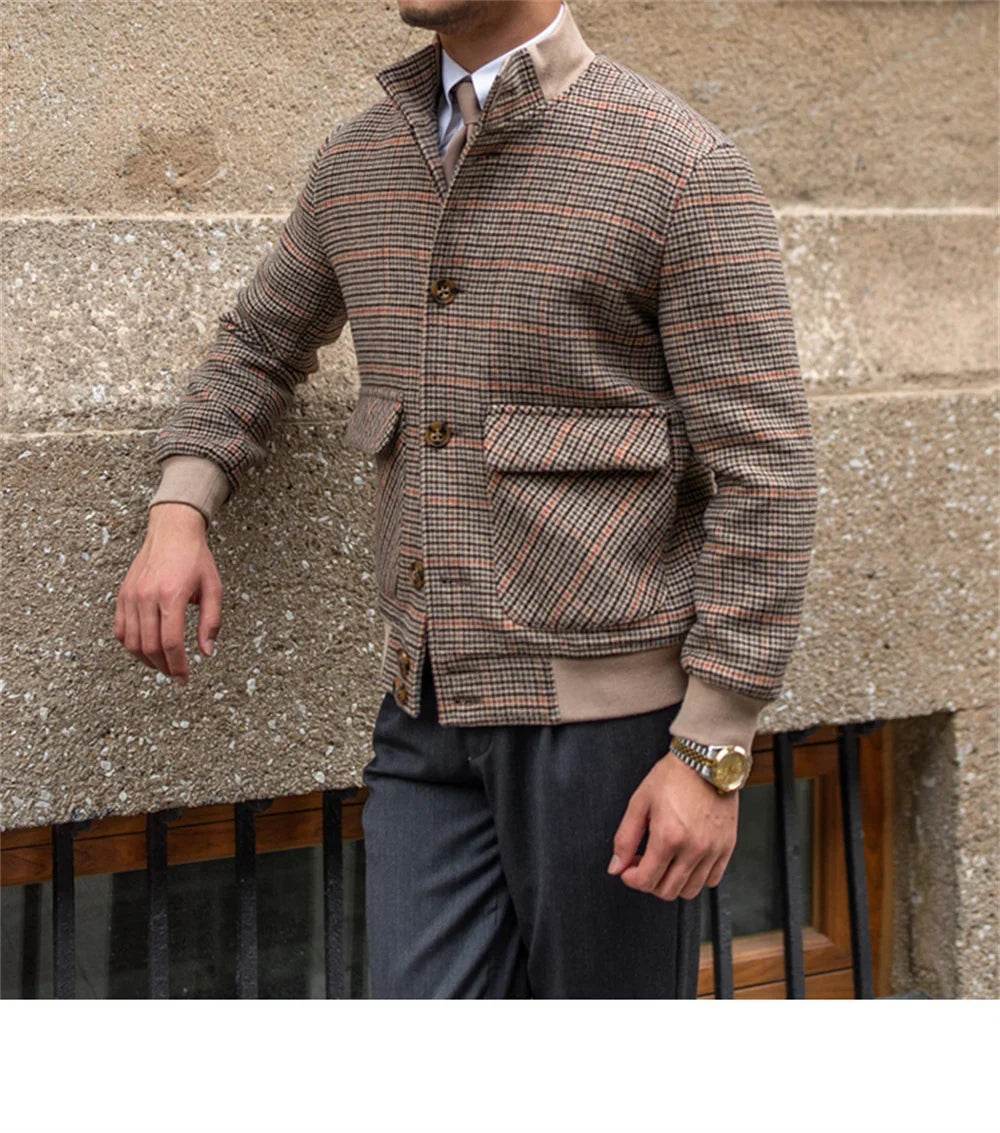 Men’s Cropped Tweed Bomber Jacket – A Stylish Slim-Fit Coat for Winters - MODISH X 