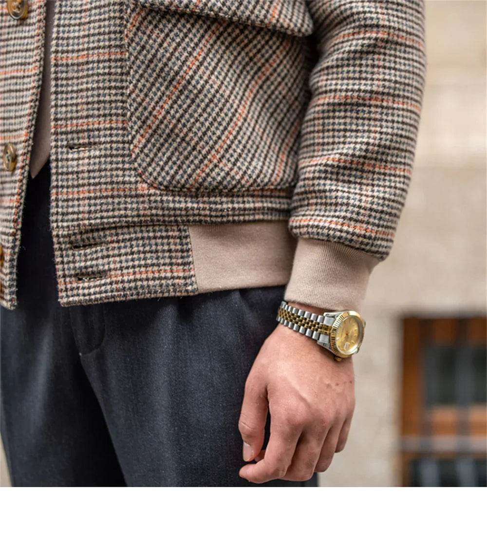 Men’s Cropped Tweed Bomber Jacket – A Stylish Slim-Fit Coat for Winters - MODISH X 