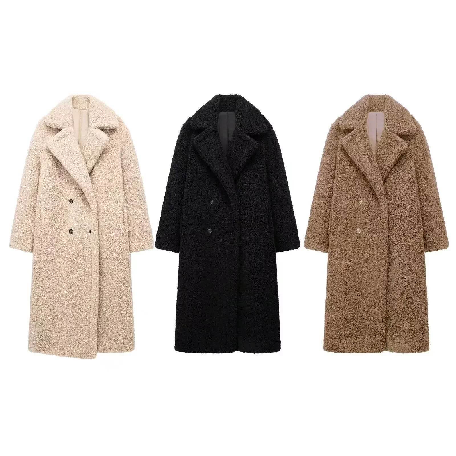 Women’s Double-Breasted Lamb Velvet Coat – Sophisticated & Elegant - MODISH X 