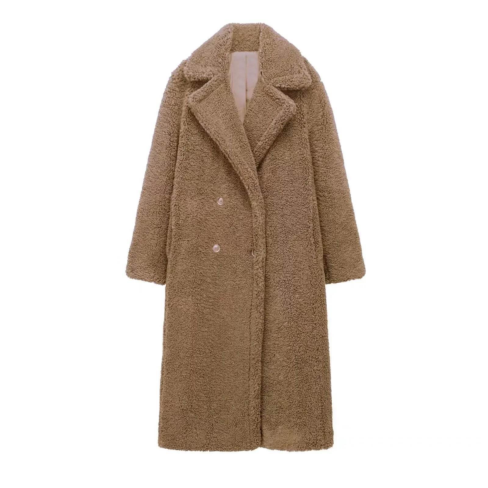 Women’s Double-Breasted Lamb Velvet Coat – Sophisticated & Elegant - MODISH X 