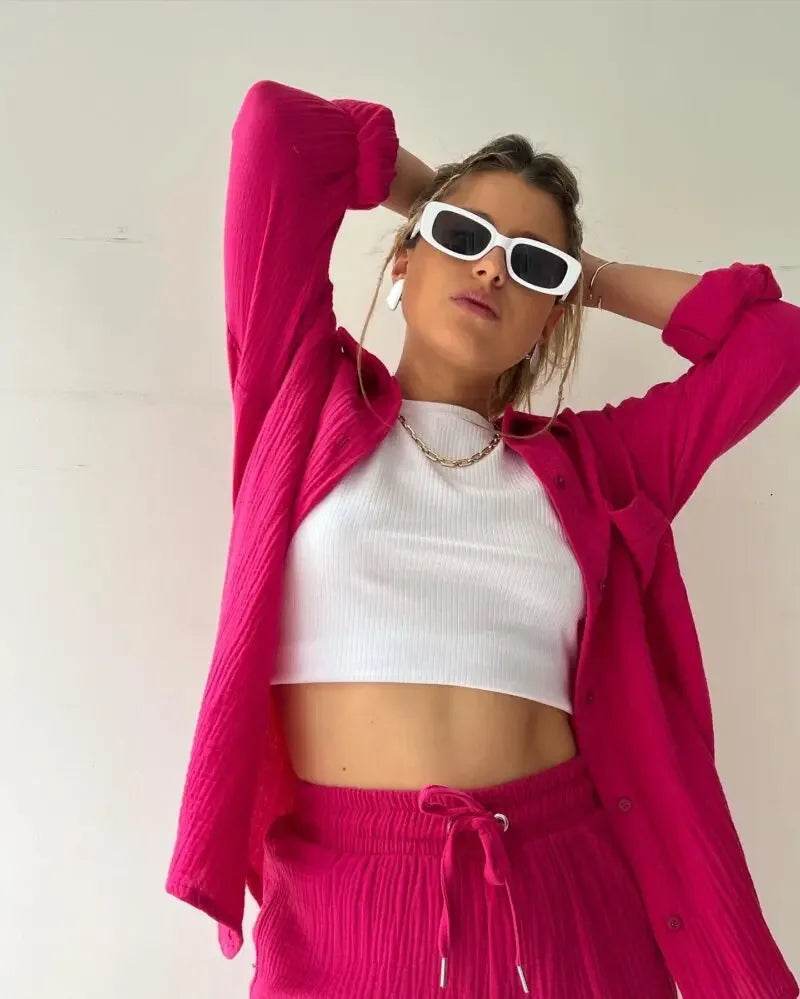 Women’s High Street Solid Two-Piece Tracksuit Set with Pockets - MODISH X 