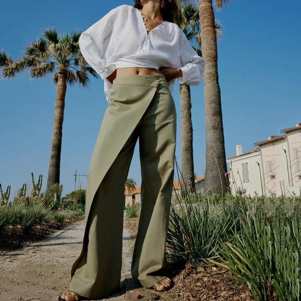 Women’s Wide-Leg Wrap Skirt Trousers – High-Waist Summer Style - MODISH X 