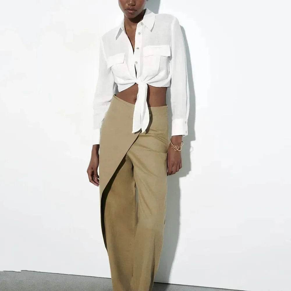 Women’s Wide-Leg Wrap Skirt Trousers – High-Waist Summer Style - MODISH X 