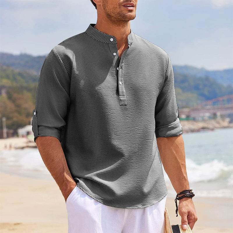 Men’s Summer Linen Stand Collar Shirts – Breathable & Lightweight Style - MODISH X 