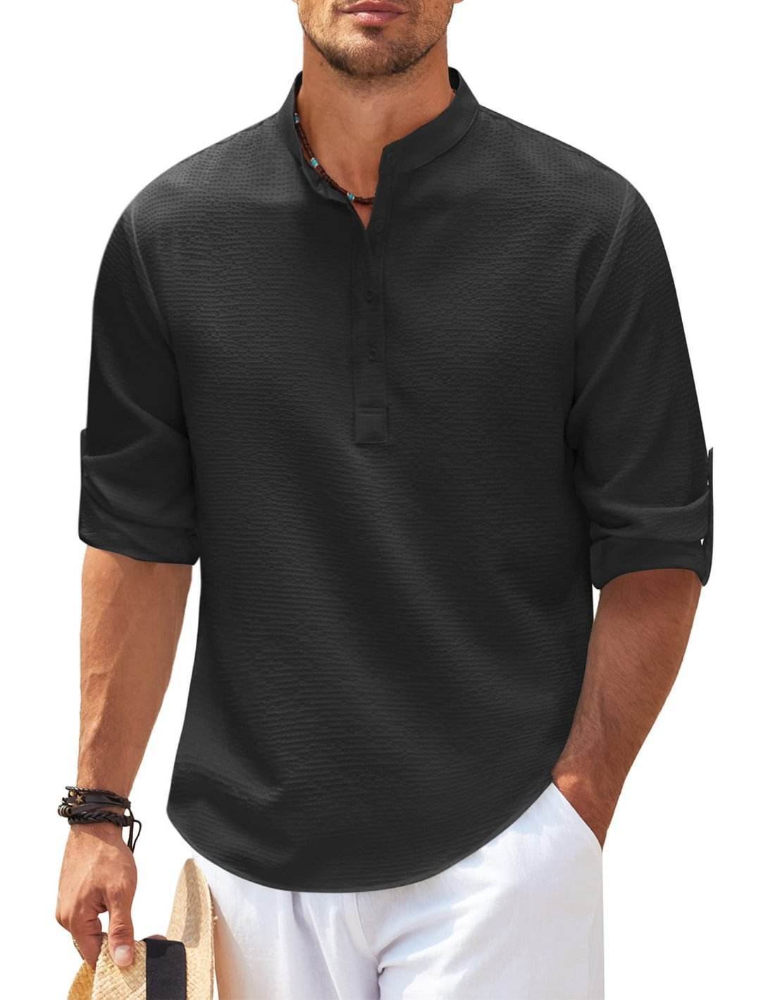 Men’s Summer Linen Stand Collar Shirts – Breathable & Lightweight Style - MODISH X 