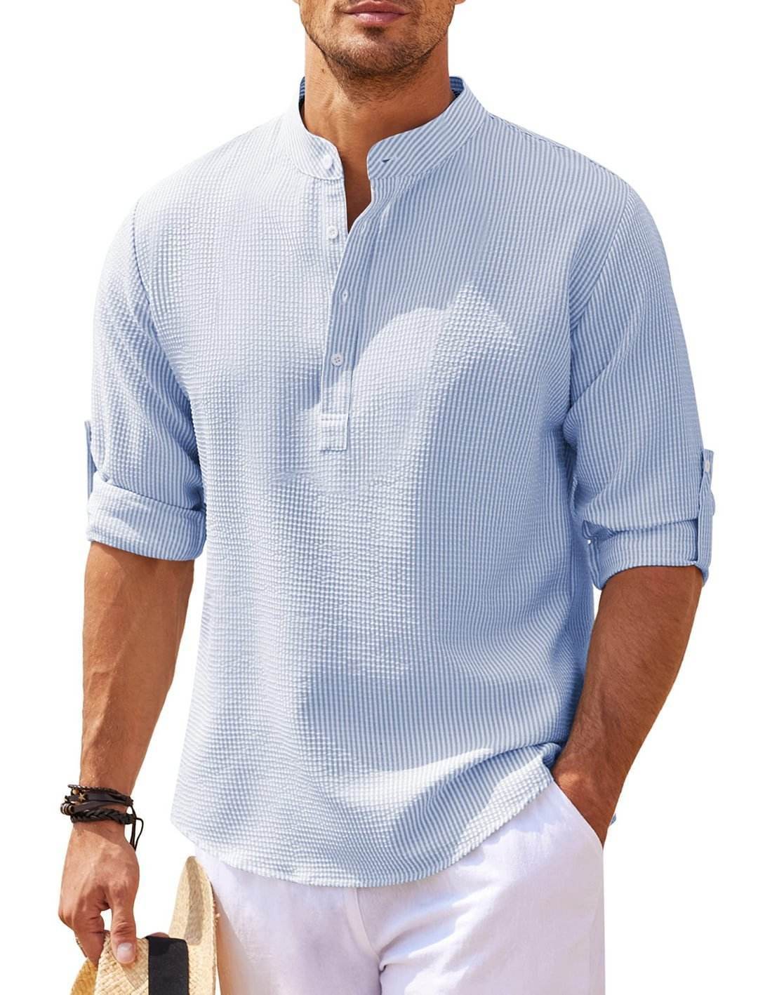 Men’s Summer Linen Stand Collar Shirts – Breathable & Lightweight Style - MODISH X 