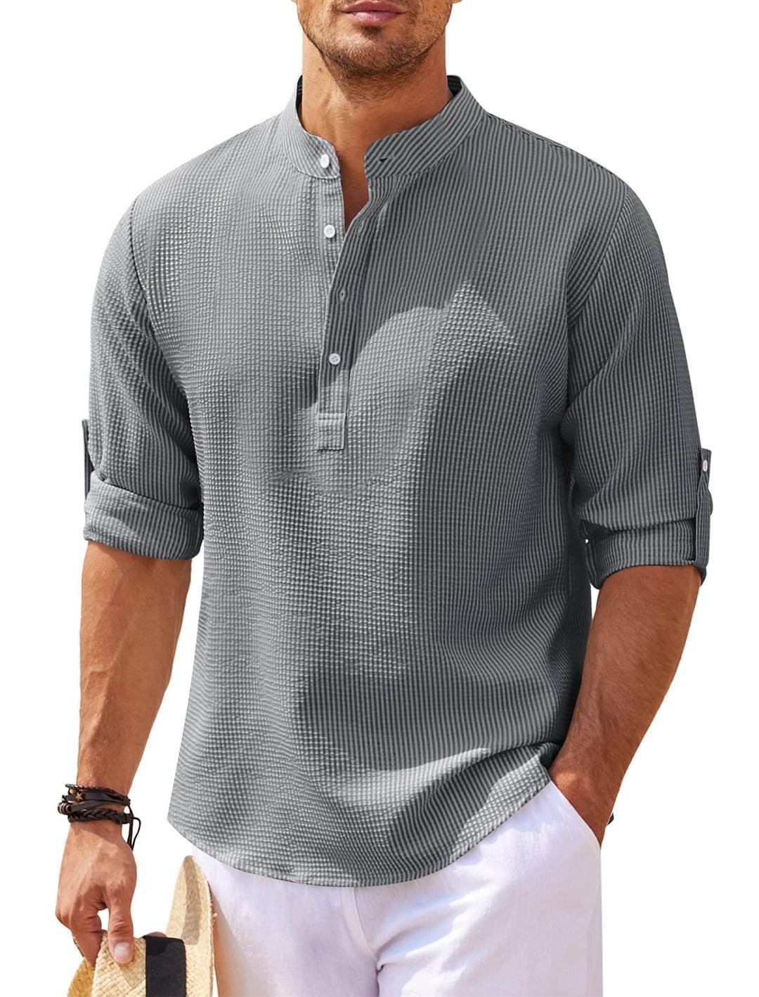 Men’s Summer Linen Stand Collar Shirts – Breathable & Lightweight Style - MODISH X 