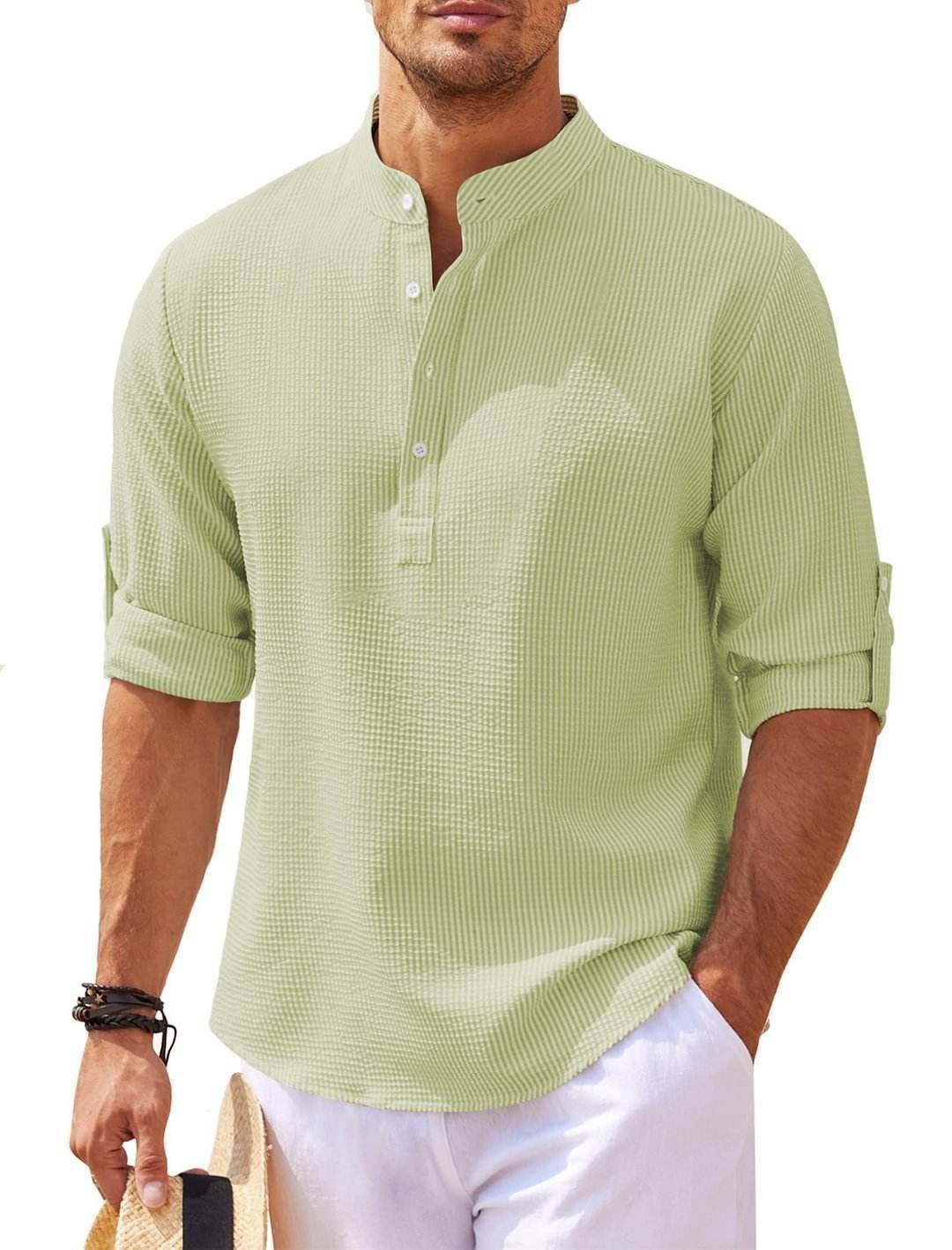 Men’s Summer Linen Stand Collar Shirts – Breathable & Lightweight Style - MODISH X 