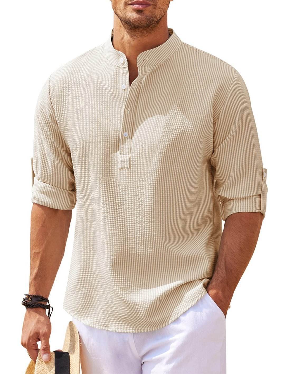 Men’s Summer Linen Stand Collar Shirts – Breathable & Lightweight Style - MODISH X 