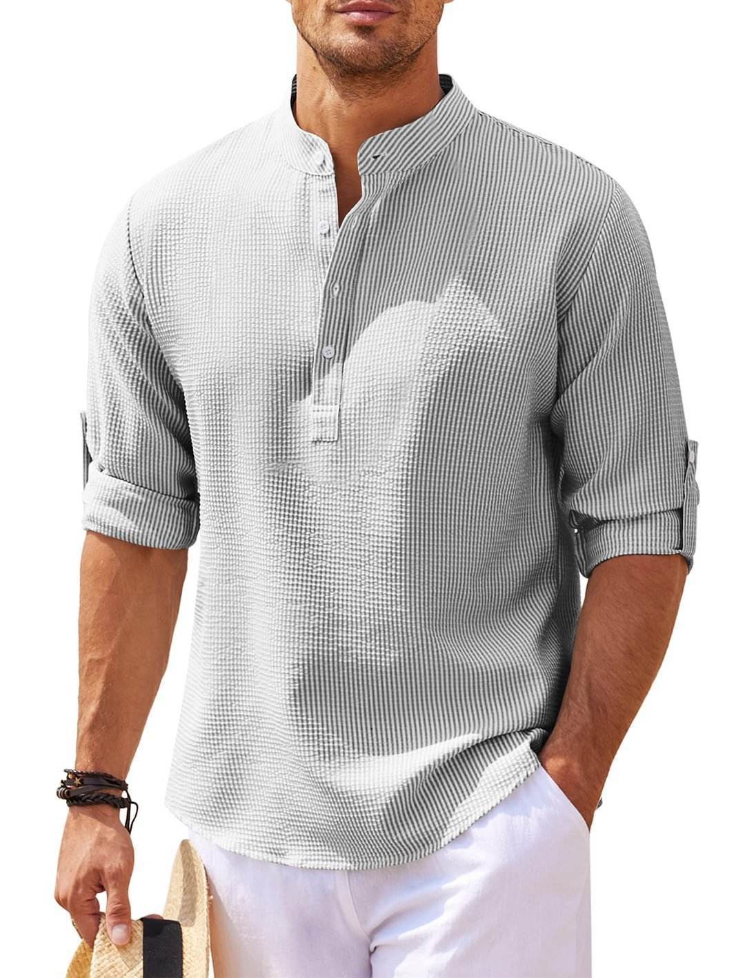 Men’s Summer Linen Stand Collar Shirts – Breathable & Lightweight Style - MODISH X 