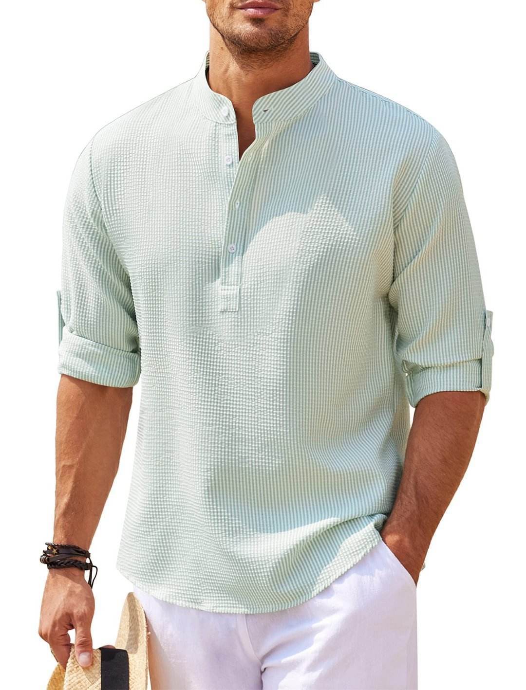 Men’s Summer Linen Stand Collar Shirts – Breathable & Lightweight Style - MODISH X 